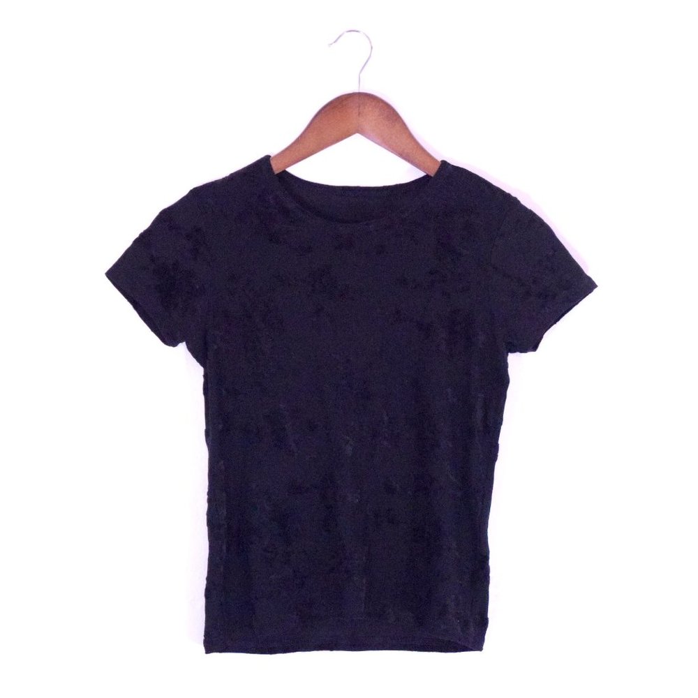 Floral Imprint Patterned Black Blouse